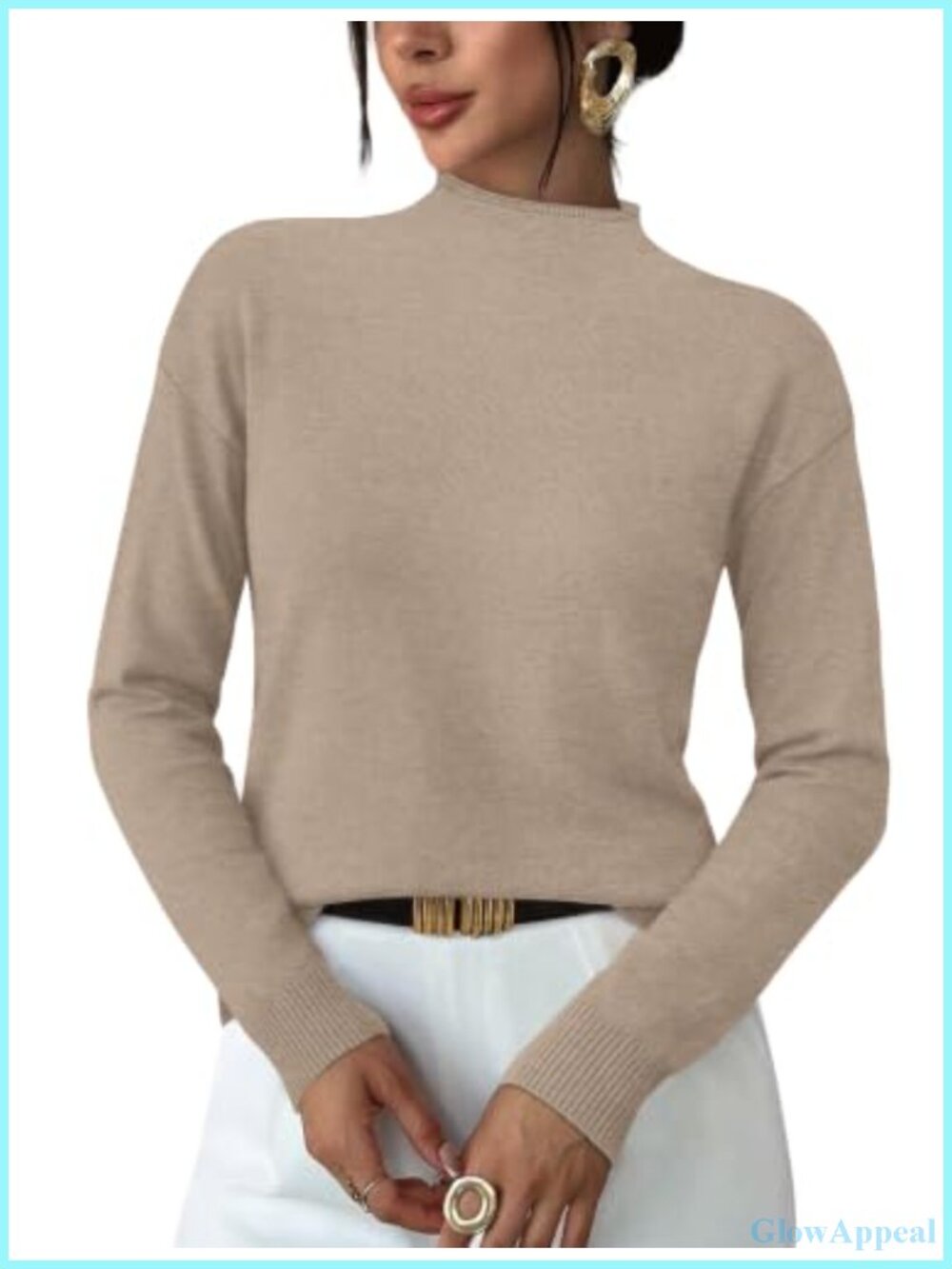 Womens Mock Neck Long Sleeve Pullover Sweater Lightweight Buttery Soft Knit